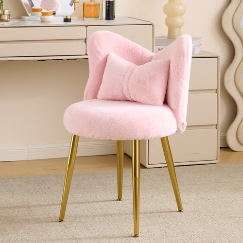 Shaggy vanity stool chair - stool, pink